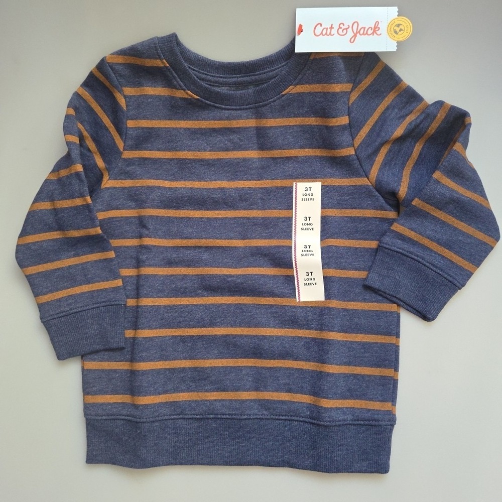 Cat & Jack 3T Toddler Long Sleeve Blue Striped Crew Neck Sweatshirt NWT‎